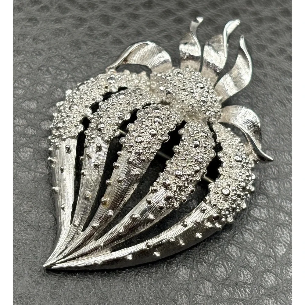 Vintage Monet Textured Strawberry Silver Tone Fruit Brooch Pin